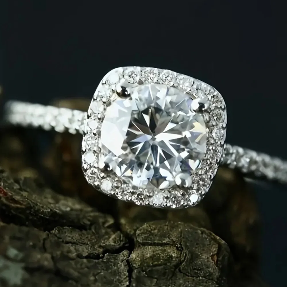 💍Beautiful Sterling Silver Classic .5C Cushion Cut Moissanite Diamond Ring.